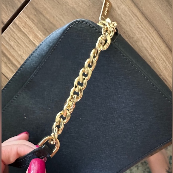 Michael kors black cross body purse with gold accents - Picture 4 of 8